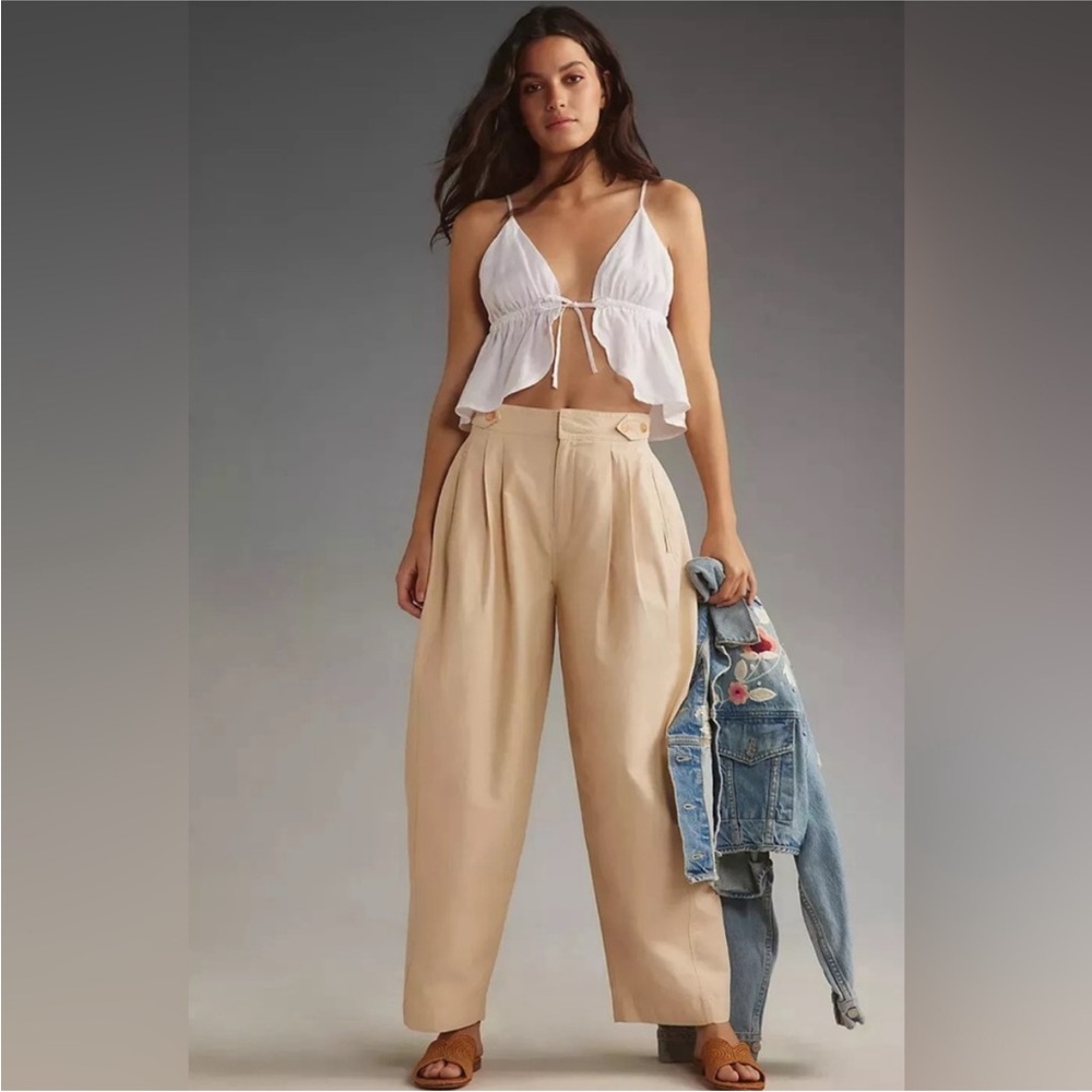 Maeve Anthropologie Pleated Barrel Pants Button 12 - Picture 3 of 7